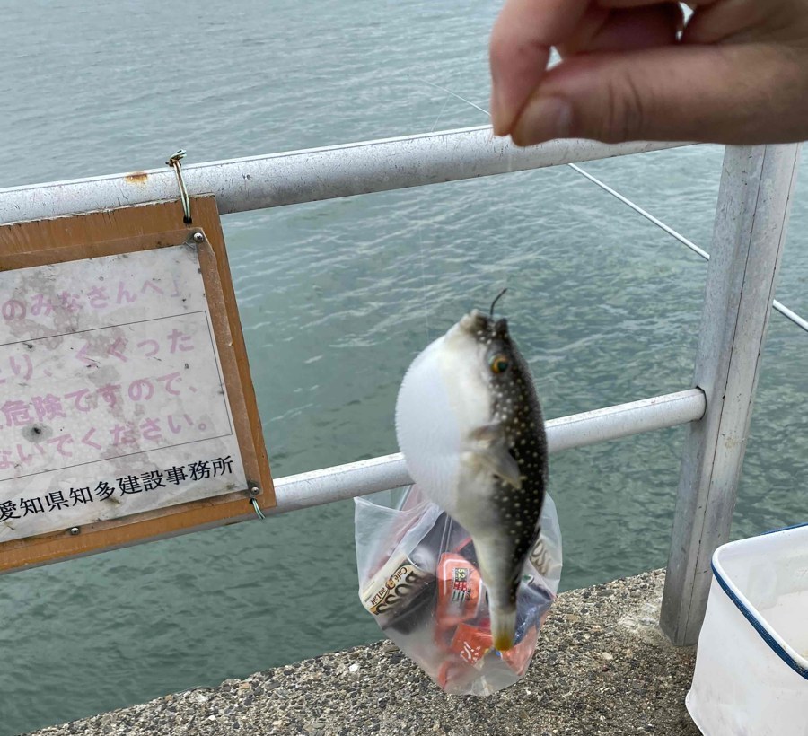 手すりにある、愛知県知多建設事務所の看板